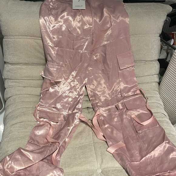 Blush Satin Utility Trousers - Picture 2 of 4